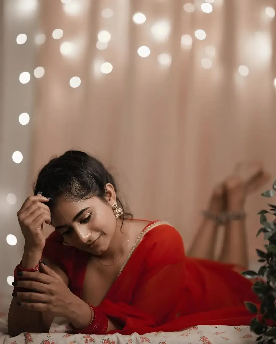 South Indian Actress Nayani Pavani in Traditional Red Saree